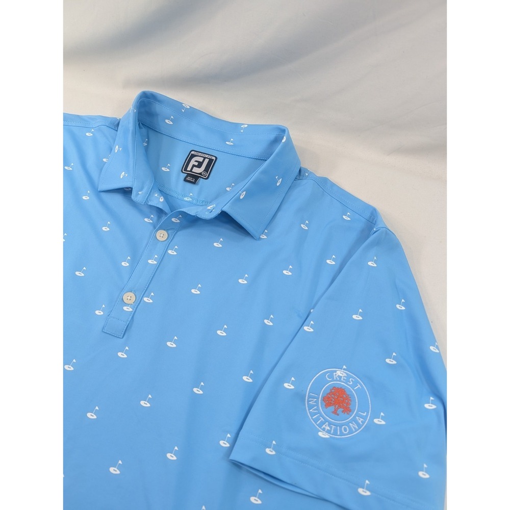 Footjoy Polo Golf Shirt Men XXL Oak Tree Crest Invitational Blue All Over Print